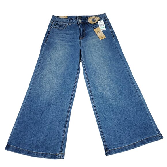 CROPPED Curve Appeal High Rise Wide Leg Stretch Blue Jeans Size 8 29 - Picture 1 of 8